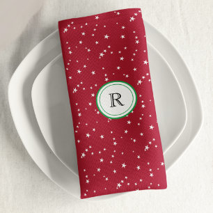 Monogram, Red & White Stars 12x12 Cloth Napkin
