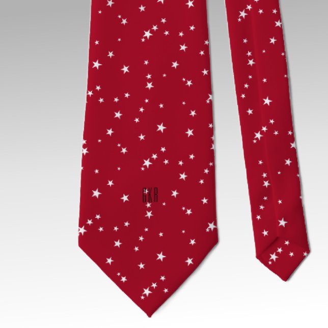 Monogram, Red, White Stars Holiday Celebration Neck Tie (Creator Uploaded)