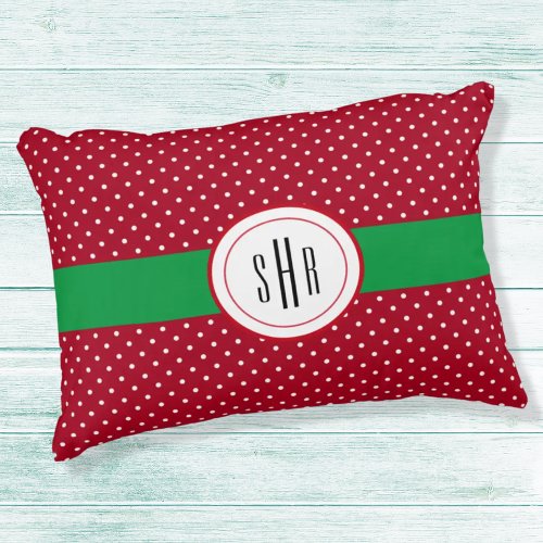Monogram Red White Swiss Dots 16x12 Accent Pillow