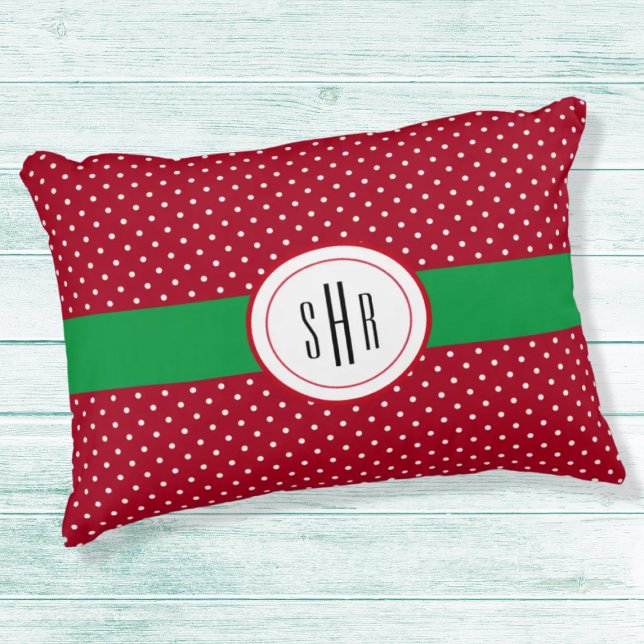 Monogram, Red White Swiss Dots 16x12 Accent Pillow (Creator Uploaded)
