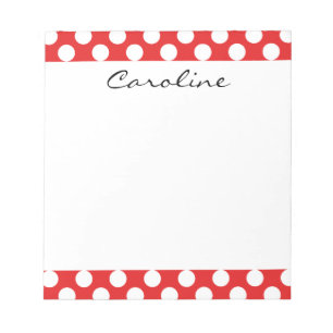 Monogram Red White Trendy Fun Polka Dot Pattern Notepad