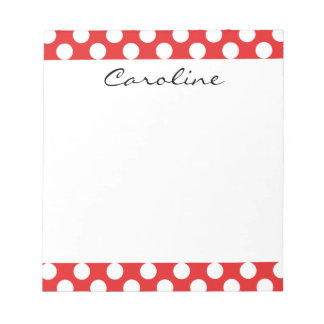 Monogram Red White Trendy Fun Polka Dot Pattern Notepad