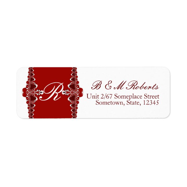 Monogram Red+White Tribal Lace Address Label (Front)