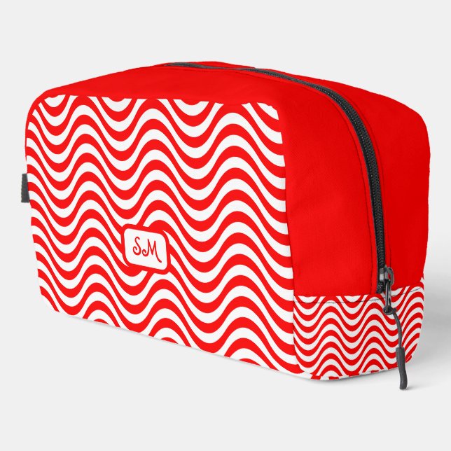 Monogram Red & White Wavy Stripes Psychedelic Dopp Kit (Right Corner)