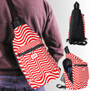 Monogram Red & White Wavy Stripes Psychedelic Sling Bag