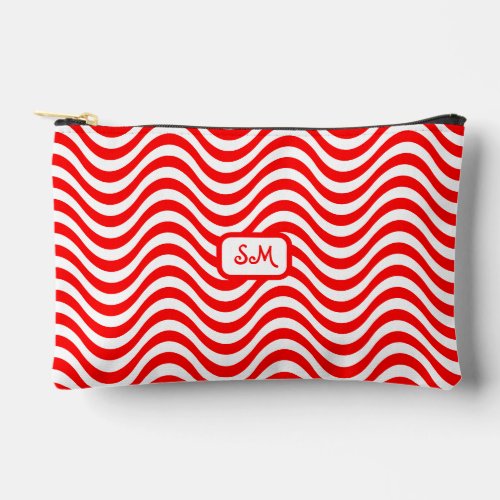 Monogram Red  White Wavy Stripes Psychedelic SM Accessory Pouch