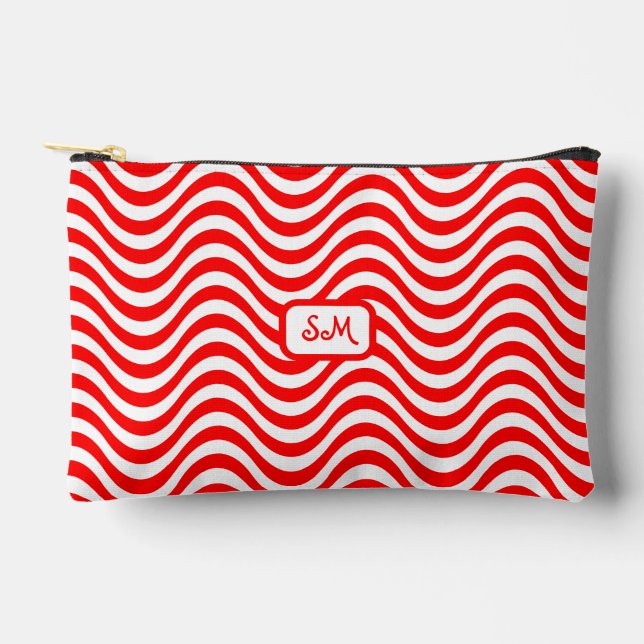 Monogram Red & White Wavy Stripes Psychedelic SM Accessory Pouch (Front)