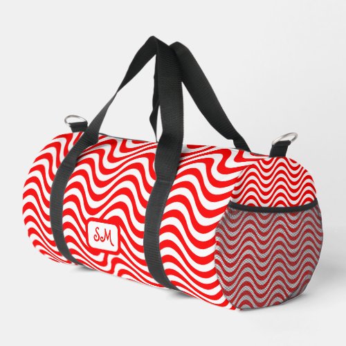 Monogram Red  White Wavy Stripes Psychedelic SM Duffle Bag