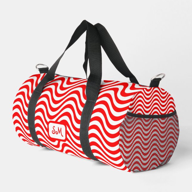 Monogram Red & White Wavy Stripes Psychedelic SM Duffle Bag (Right Corner)