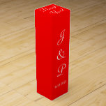 Monogram Red White Wedding Wine Box<br><div class="desc">Romantic bright red white monogrammed wedding wine favor boxes for your reception guests. Personalize with the Bride and Grooms First Name Initials and Wedding Date in white text. Thank You is written in white script on top of box. Use for wine or champagne bottles tucked inside, or for anniversary or...</div>