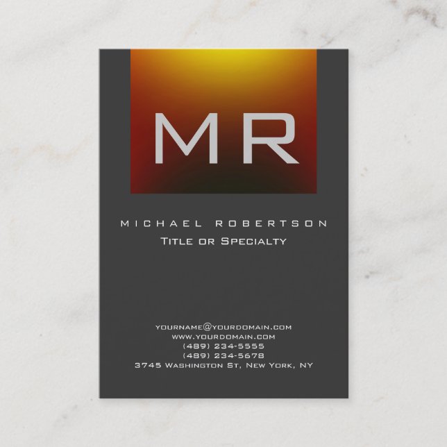 Monogram Red Yellow Gray Clean Business Card (Front)