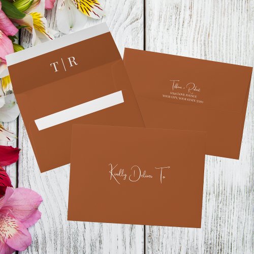 Monogram Refined Simplicity Terracotta Wedding  Envelope