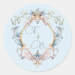 Monogram Regency Crest Blue Elegant Classic Round Sticker | Zazzle