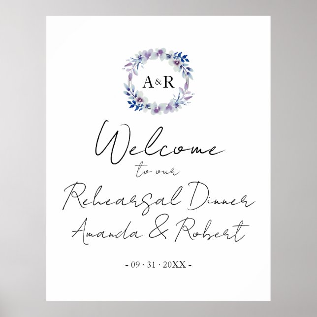 Monogram Rehearsal Dinner Welcome Sign Board (Front)