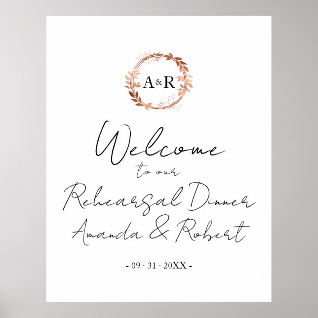Monogram Rehearsal Dinner Welcome Sign Board (Front)