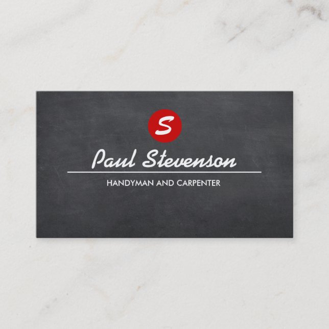 Monogram Repairman and Carpenter Black Chalkboard Business Card (Front)