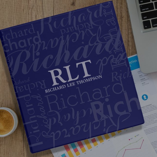 Monogram Repeated Name Elegant Navy-Blue 3 Ring Binder (Creator Uploaded)