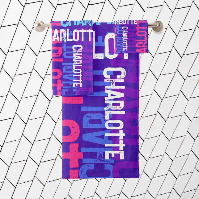 Monogram Repeating Name Pattern Kids Bath Towel Set (Creator Uploaded)