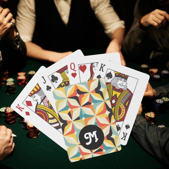 Monogram Retro 70s Geometric Pattern  Poker Cards (Creator Uploaded)