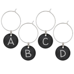 Monogram Retro Black Chalkboard Texture Wine Charm