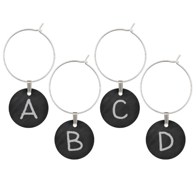 Monogram Retro Black Chalkboard Texture Wine Charm (Staggered)