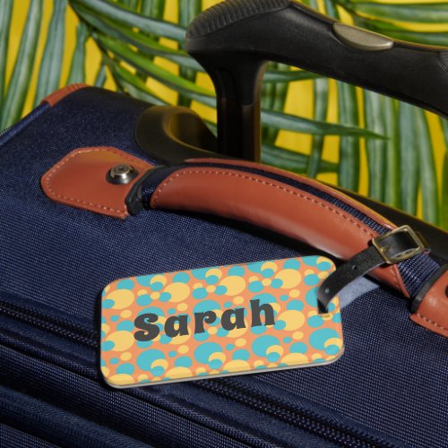 Monogram Retro Blue and Yellow Polka Dot Luggage Luggage Tag