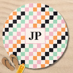 Monogram Retro Checkerboard Custom Monogrammed Beach Towel<br><div class="desc">Monogram Retro Checkerboard Custom MonogrammedBeach Towels features a colorful checkerboard pattern in green,  pink,  orange,  black and white with your personalized monogram. Perfect gift for her for Christmas,  birthday,  Mother's Day and more whether girlfriend,  sister,  mother,  friends. Created by ©2024 Evco Studio www.zazzle.com/store/evcostudio</div>