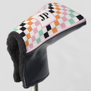 Monogram Retro Checkerboard Custom Monogrammed Golf Head Cover