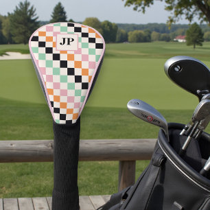Monogram Retro Checkerboard Custom Monogrammed Golf Head Cover