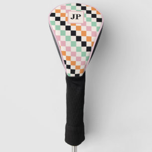Monogram Retro Checkerboard Custom Monogrammed Golf Head Cover