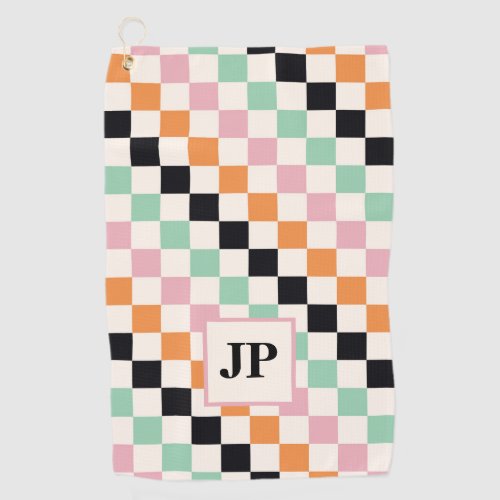 Monogram Retro Checkerboard Custom Monogrammed Golf Towel