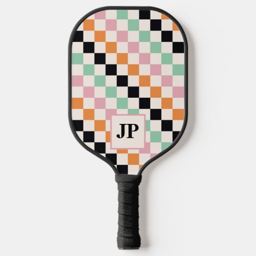 Monogram Retro Checkerboard Custom Monogrammed Pickleball Paddle