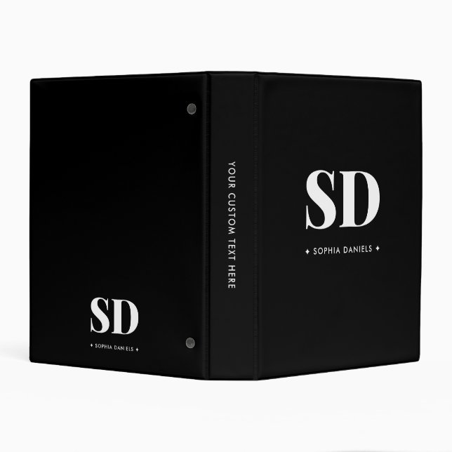 Monogram Retro Classic Elegant Black White Recipe Mini Binder (Background)