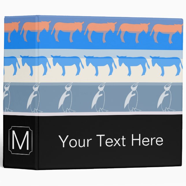 Monogram Retro Colorful Animals Pattern #14 3 Ring Binder (Front/Spine)