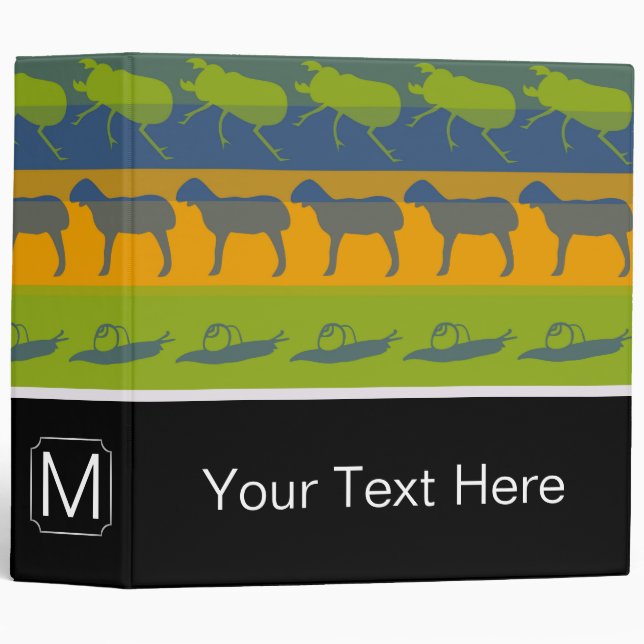 Monogram Retro Colorful Animals Pattern #16 Binder (Front/Spine)