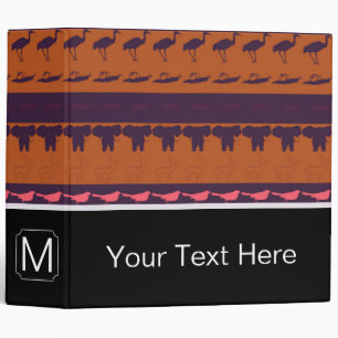 Monogram Retro Colorful Animals Pattern #2 3 Ring Binder