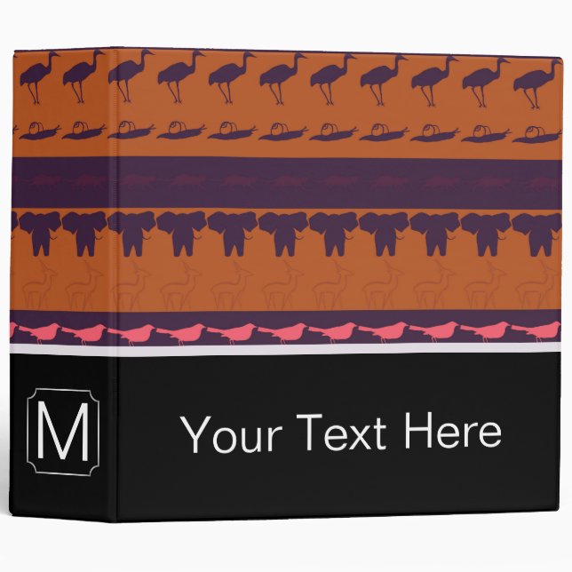 Monogram Retro Colorful Animals Pattern #2 3 Ring Binder (Front/Spine)