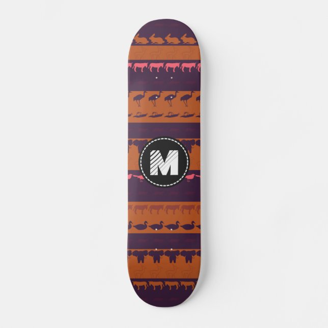 Monogram Retro Colorful Animals Pattern #2 Skateboard Deck (Front)