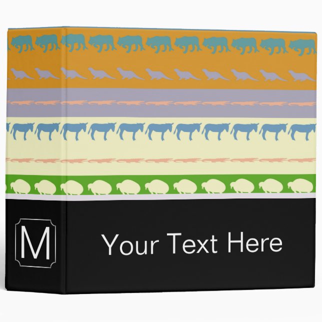 Monogram Retro Colorful Animals Pattern #3 Binder (Front/Spine)