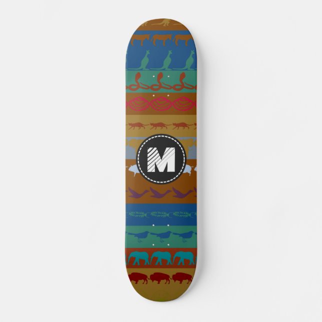 Monogram Retro Colorful Animals Pattern #6 Skateboard Deck (Front)