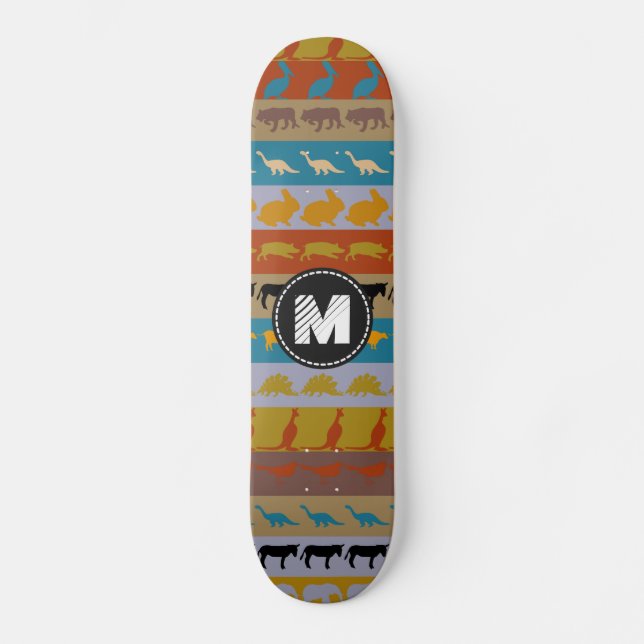 Monogram Retro Colorful Animals Pattern #8 Skateboard Deck (Front)