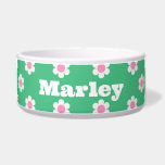 Monogram Retro Daisies Pattern Pink & Green Custom<br><div class="desc">A happy and bright retro daisy pattern in shades of preppy bright green and pink. This design can be personalized with a name or phrase. A great custom gift for a new pet owner.</div>