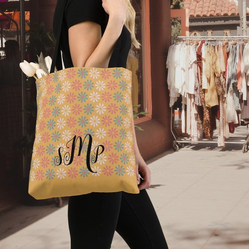 Monogram Retro Daisy Tote Bag