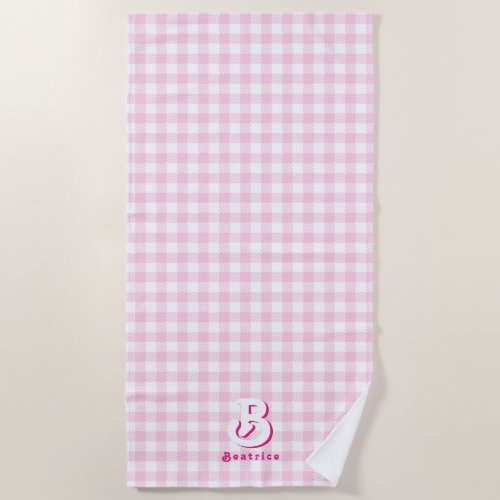 Monogram Retro Elegant Minimal Pink and White  Beach Towel