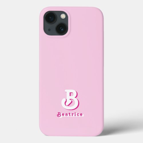 Monogram Retro Elegant Minimal Pink and White  iPhone 13 Case
