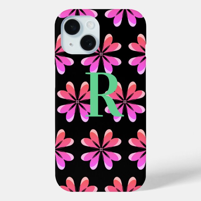 Monogram retro floral black pink Case-Mate iPhone case (Back)