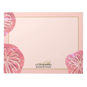 Monogram Retro Floral Blush Pink Gold Peach Chic Notepad
