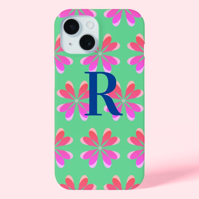 Monogram retro floral green pink Case-Mate iPhone case (Creator Uploaded)