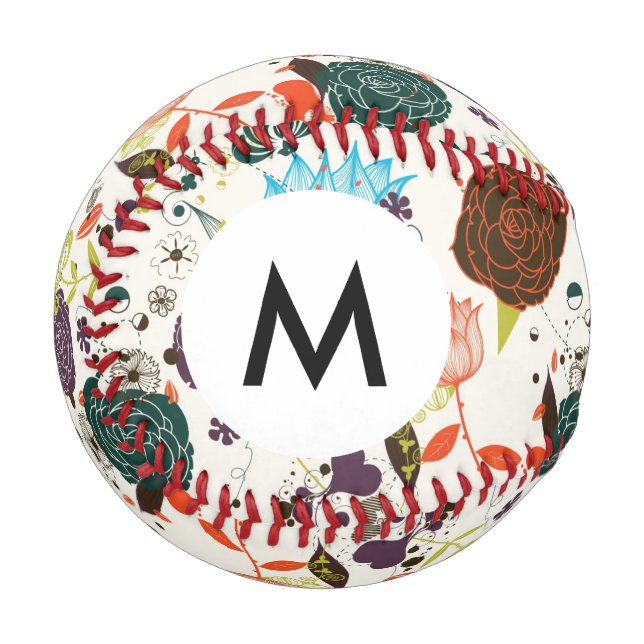 Monogram Retro Floral Pattern 2 2 Baseball (Front Left)