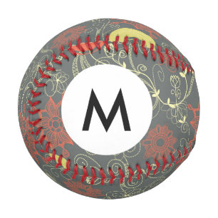 Monogram Retro floral pattern 2 Baseball